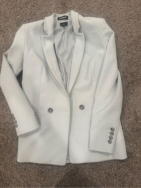Express Light Gray Double-Breasted Women's Blazer
